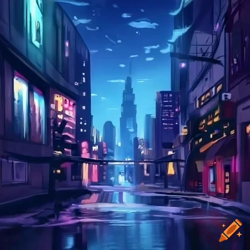 Anime night city street background on Craiyon