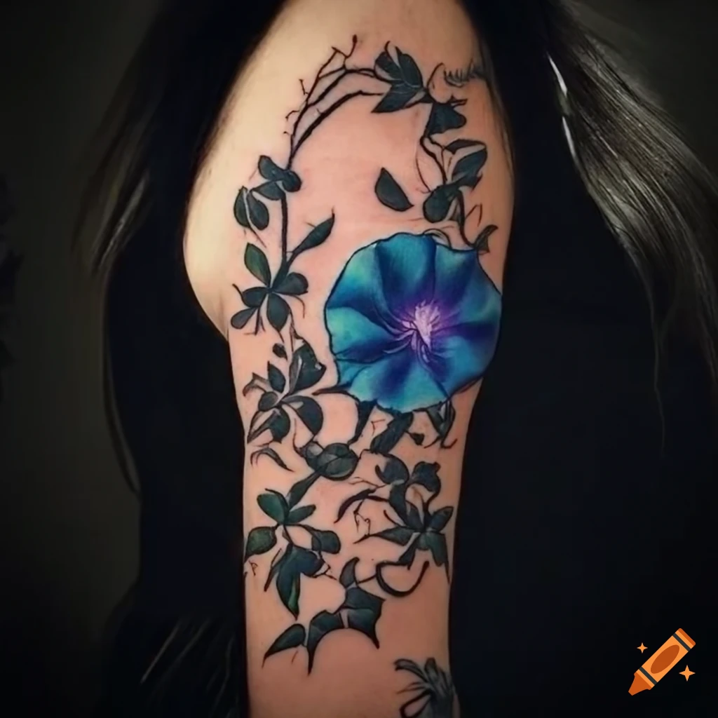 Japanese style tattoo of a morning glory vine