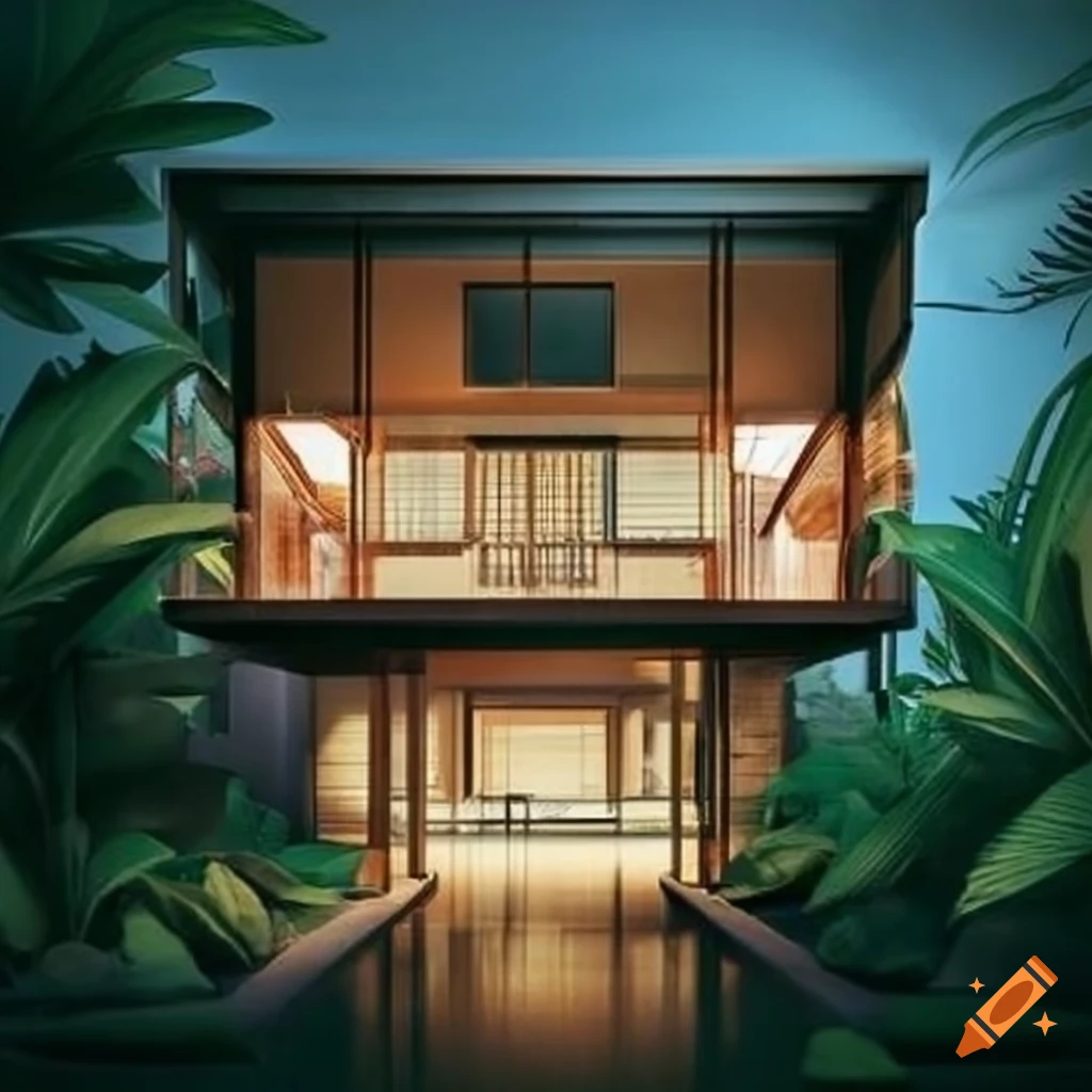 tropical utopian home with japanese influence