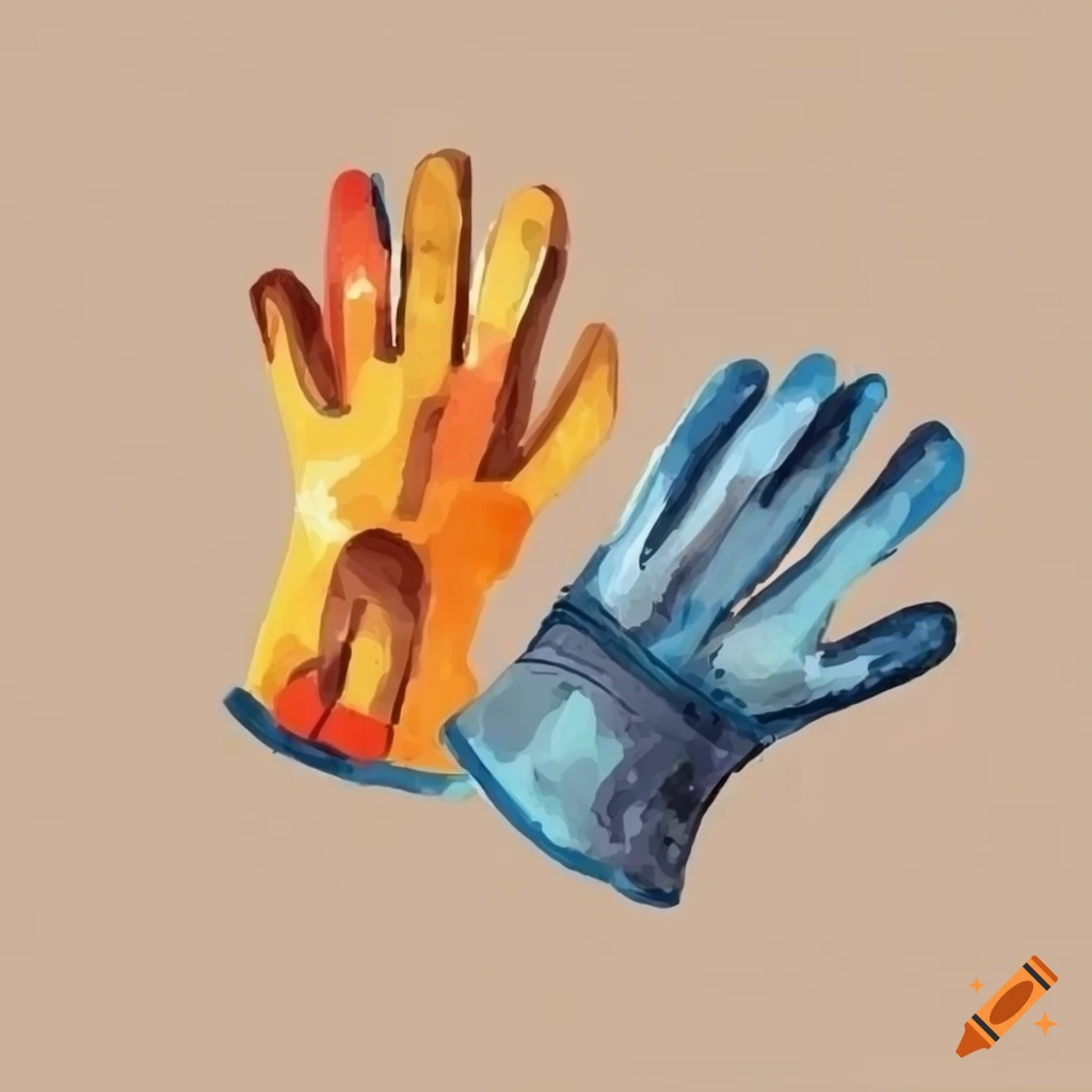watercolor illustration of construction gloves