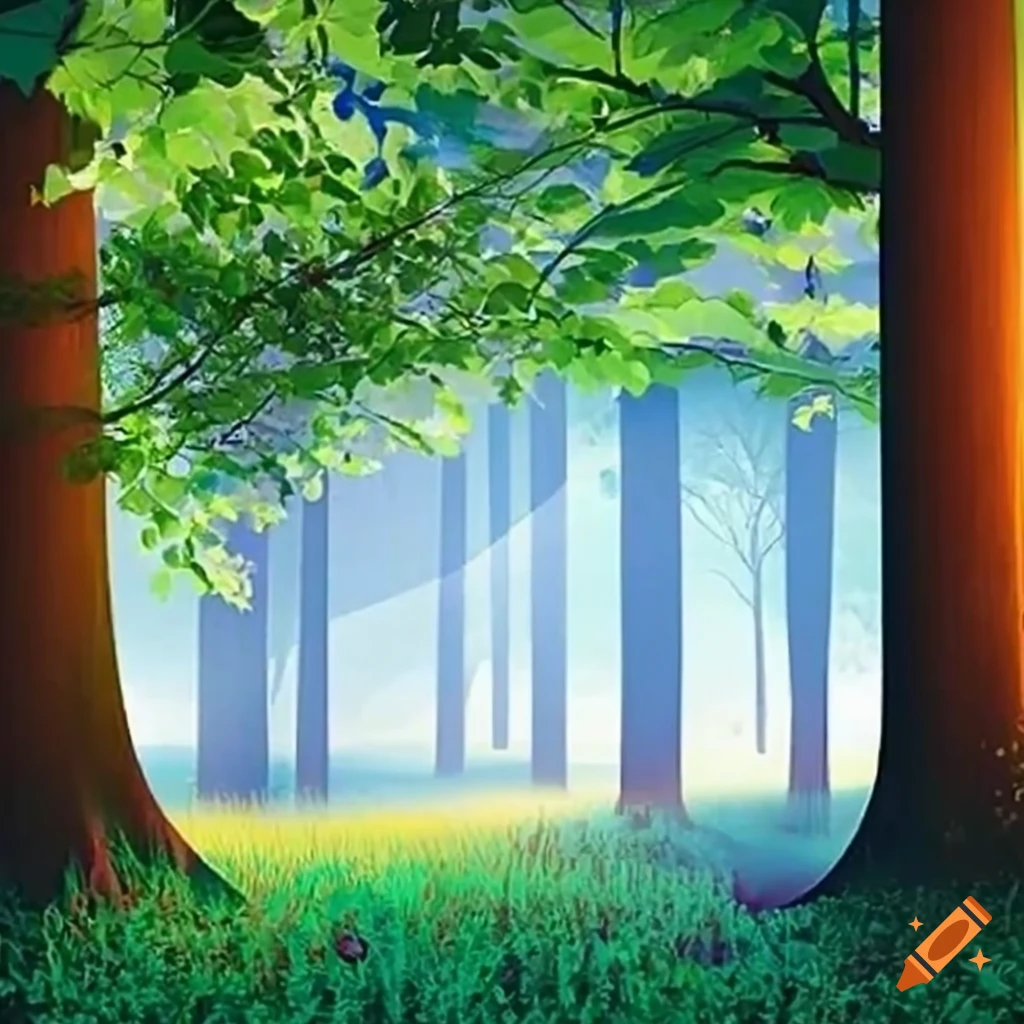 serene forest illuminated by the setting sun