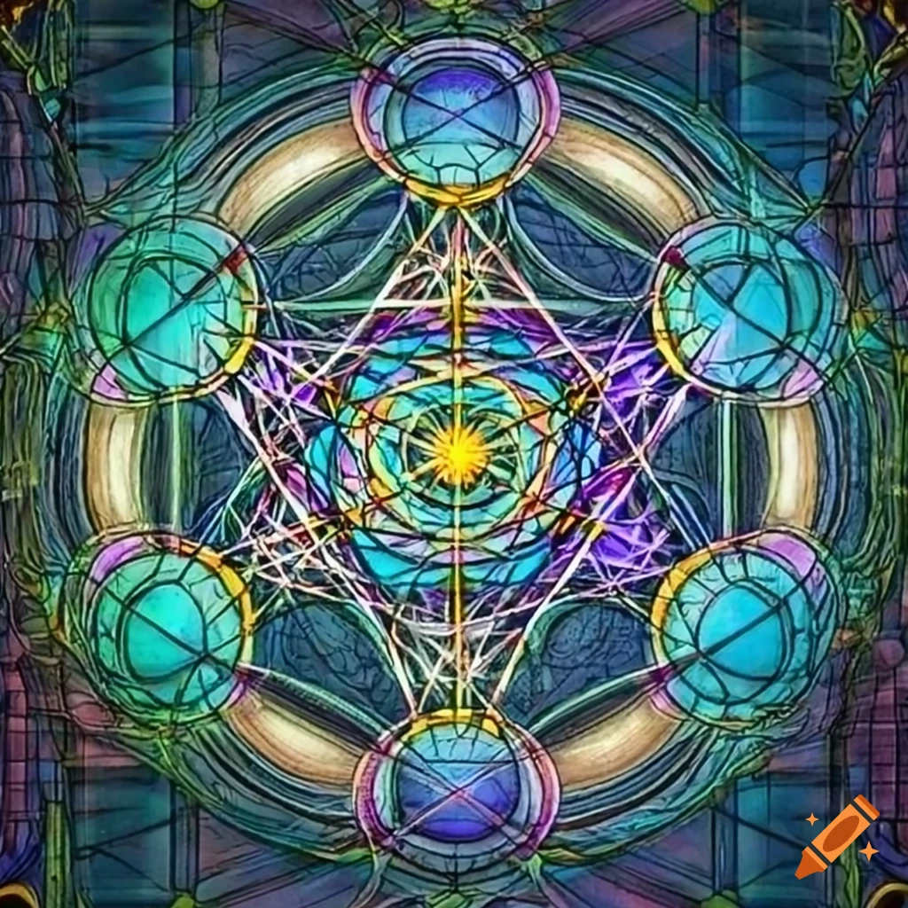 stained glass artwork of Metatron's Cube