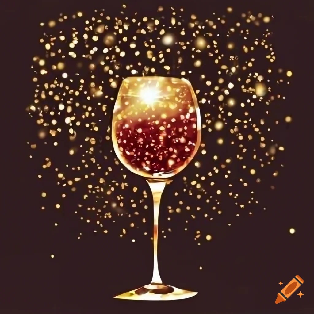 Red wine glass with golden sparkles on Craiyon