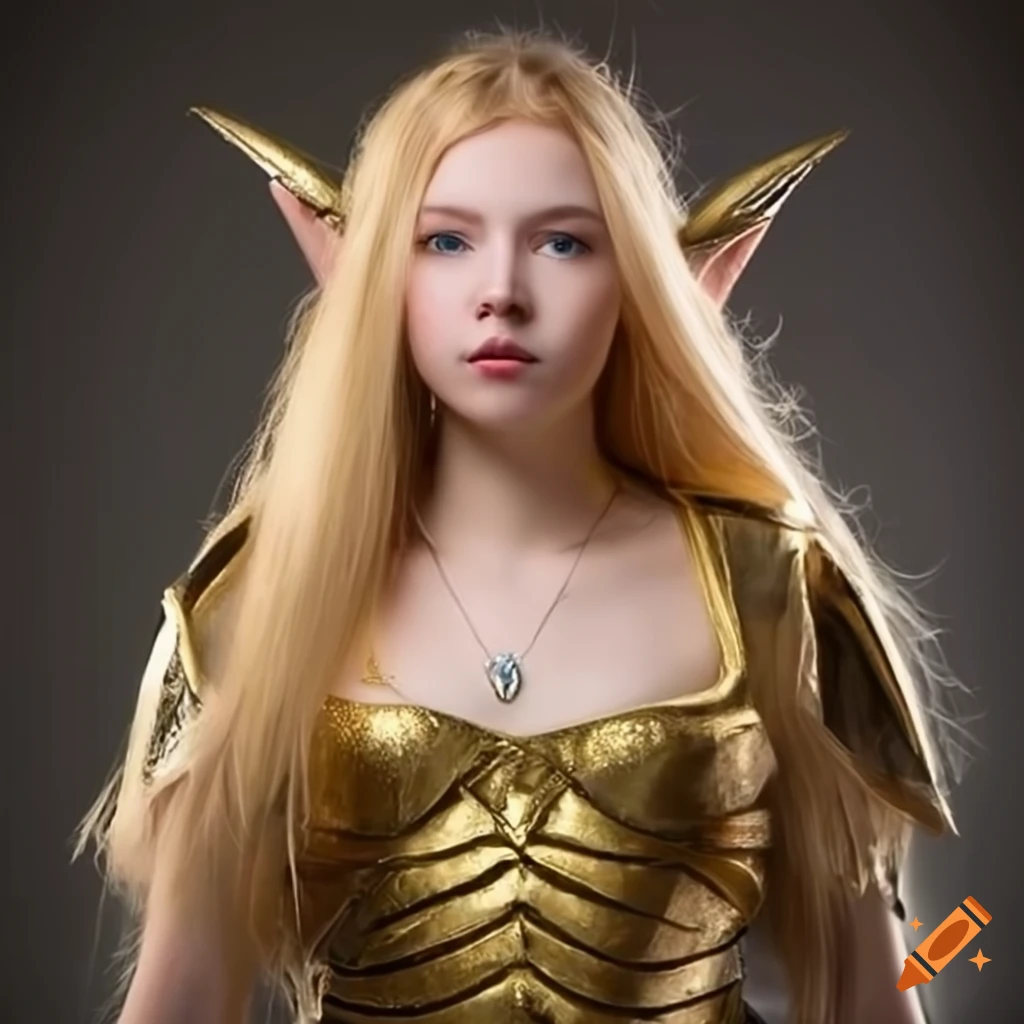 Image of a golden-haired elf girl in armor on Craiyon