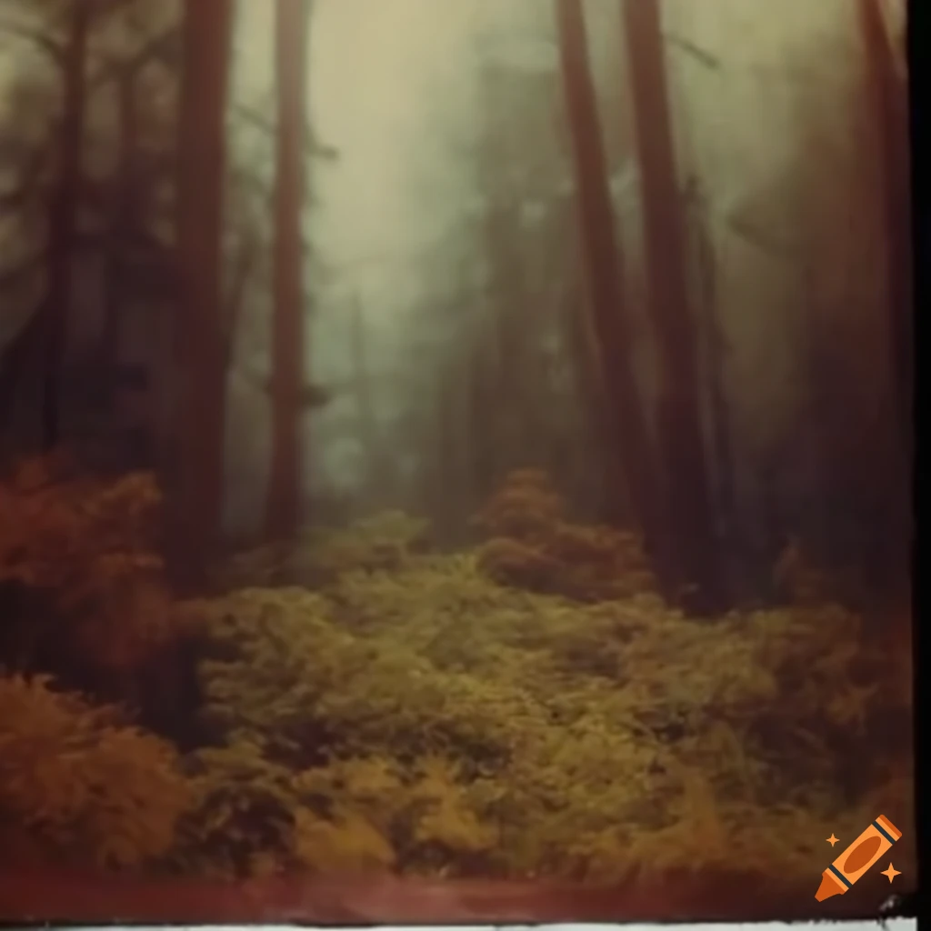 rainy and cloudy landscape with withered flowers and mushrooms