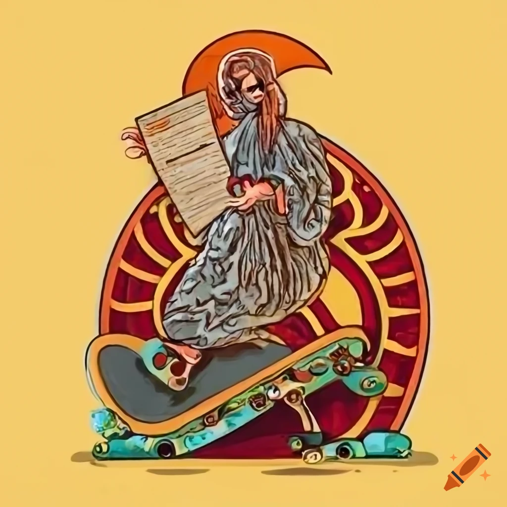 skateboarding saint in the style of Book of Kells