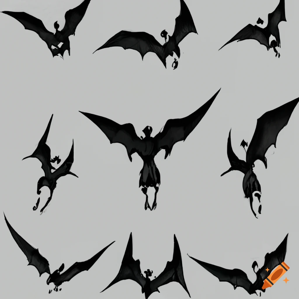 sketchy drawing of three bats on a white background