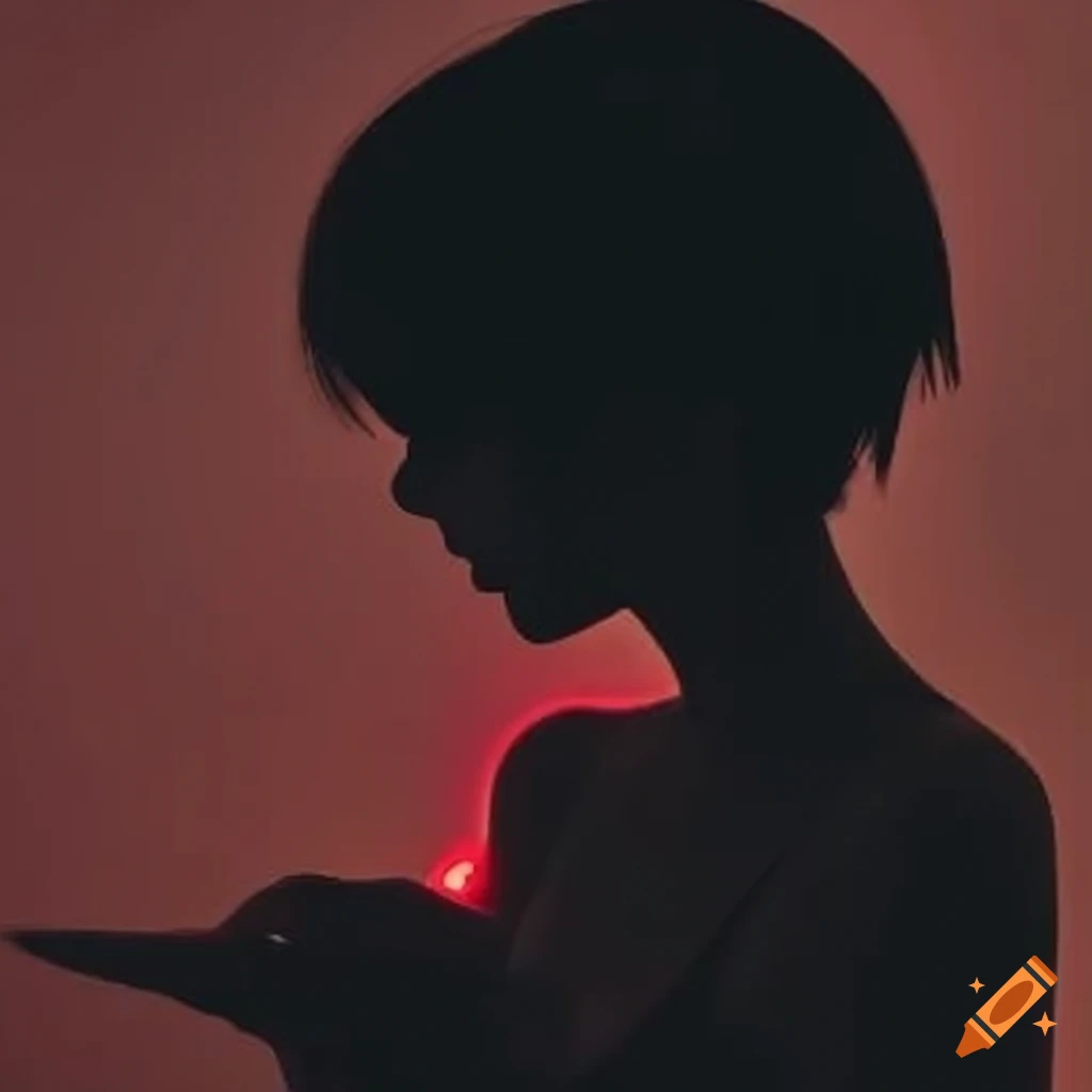 silhouette of an anime girl holding a red light