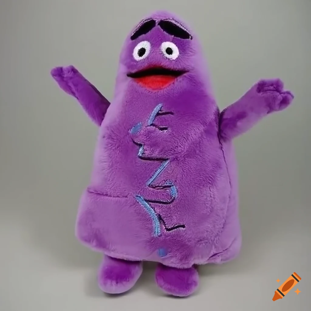 broken grimace plush toy with stuffing coming out
