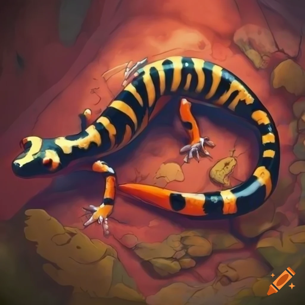 red banded salamander in a stony environment