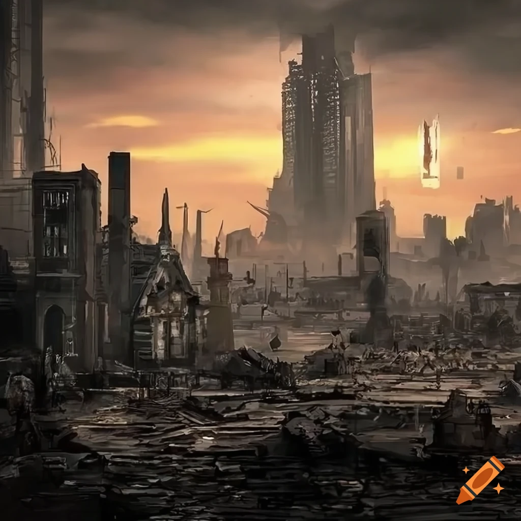 cityscape of a post-apocalyptic city