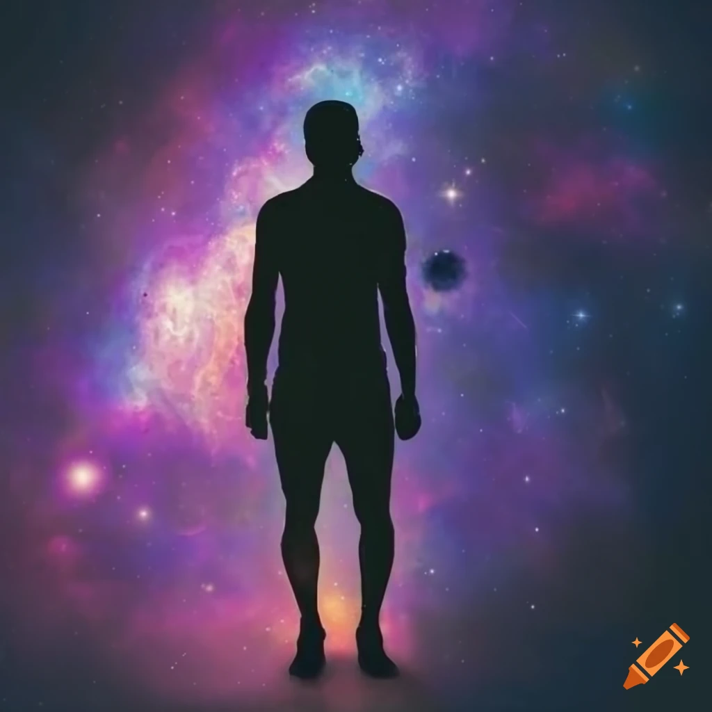 Silhouette of a man in a dark cosmic background on Craiyon