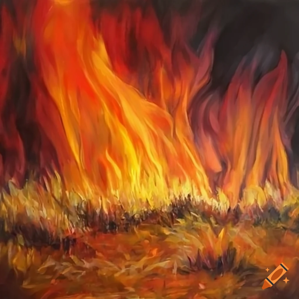 oil painting of a grass fire