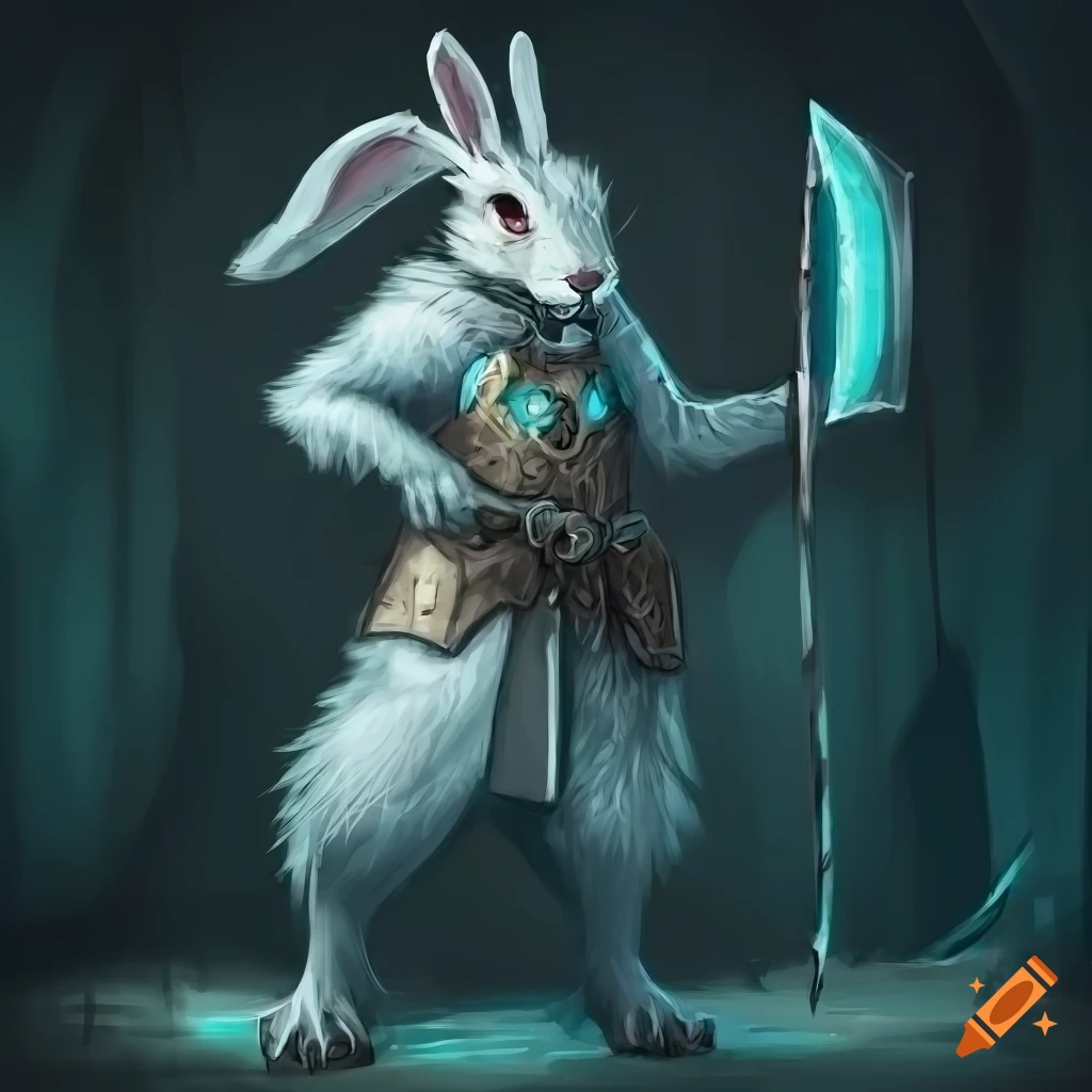 Digital painting of an anthromorphic rabbit with an axe on Craiyon