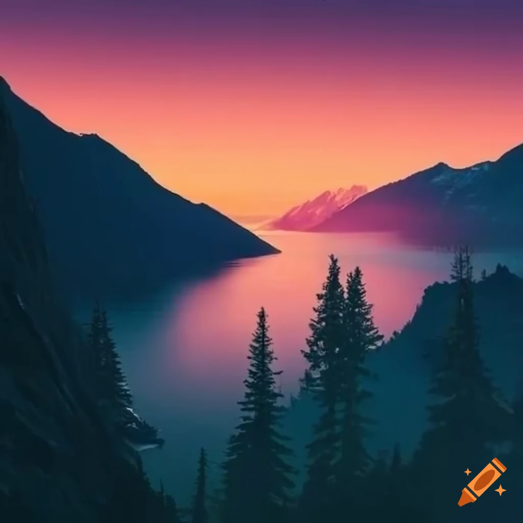 sunset over a mountain lake