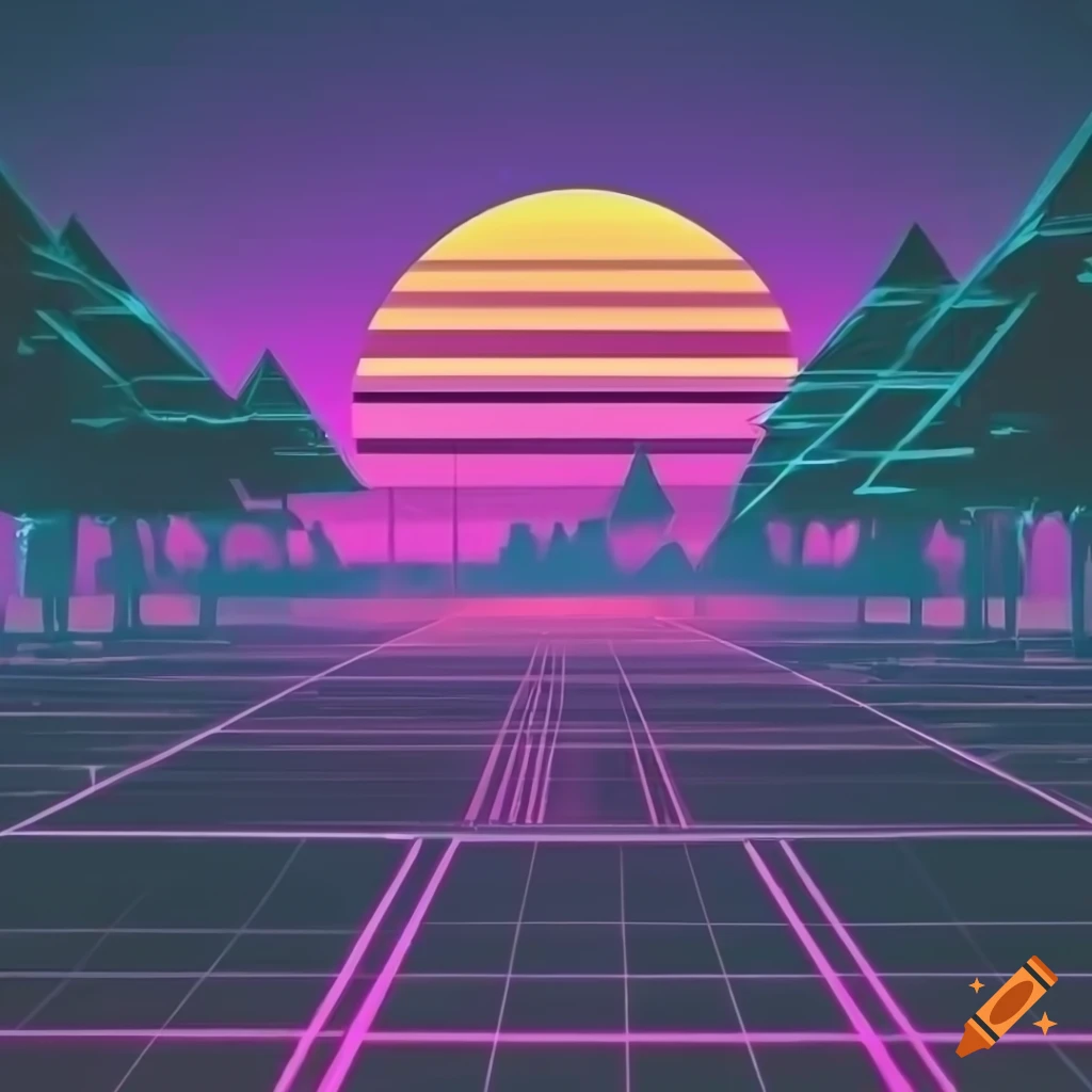 synthwave moonlit forest wallpaper