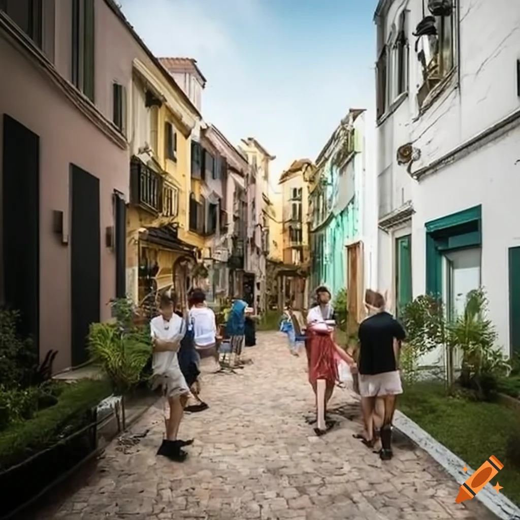 artwork depicting sustainable living in future Naples