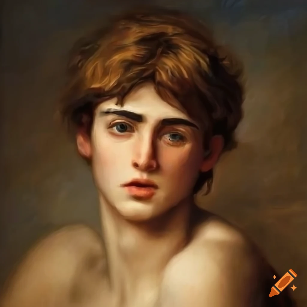 detailed oil painting of a confident male Greek god