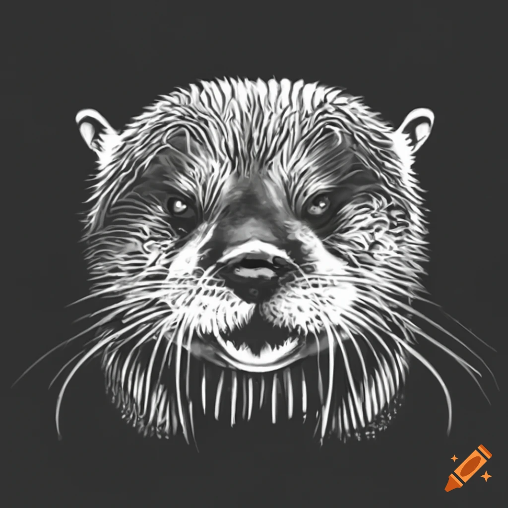 black and white close-up of an otter's angry face