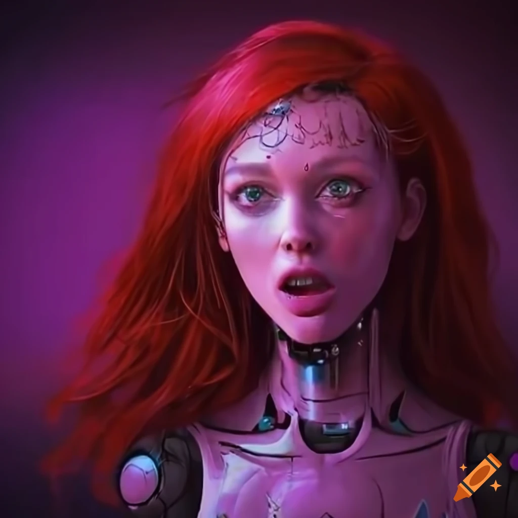 Cyberpunk robot girl with red hair on Craiyon