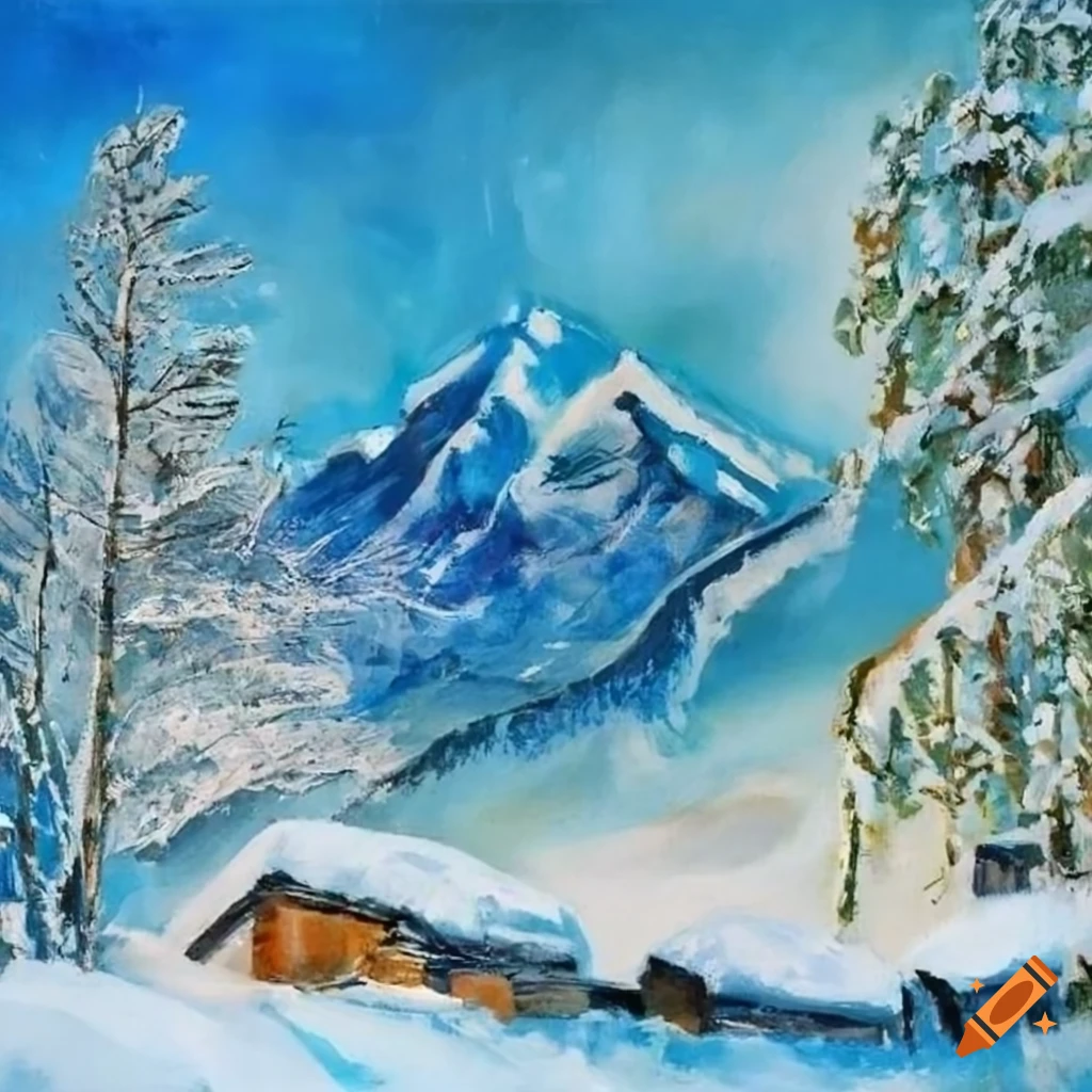 Modigliani's painting of a winter cabin in snowy mountains