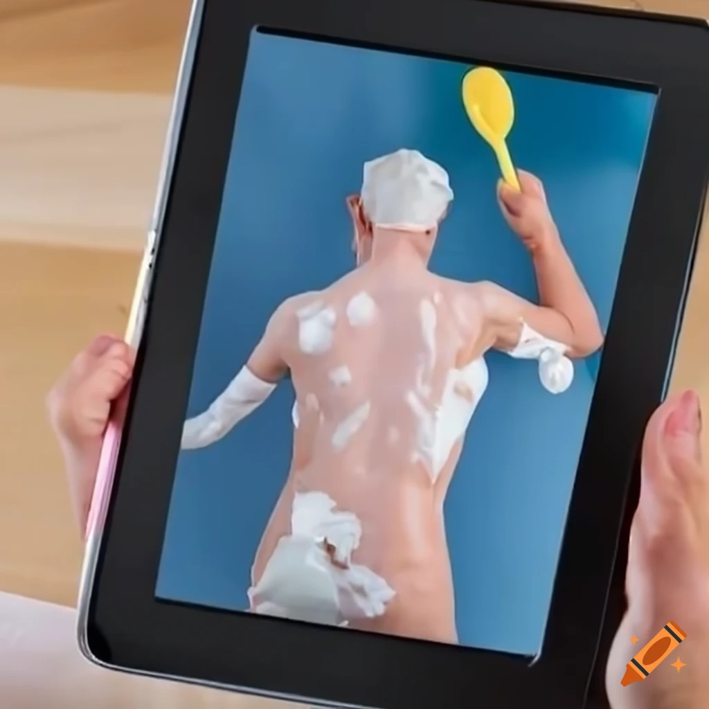 man using silicone spatula to apply cream on his back