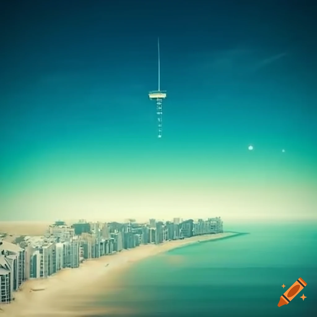 sandy coastline with skyscrapers in the background