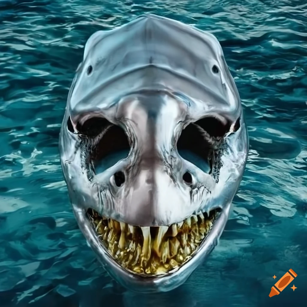 chrome death mask of a Great White Shark