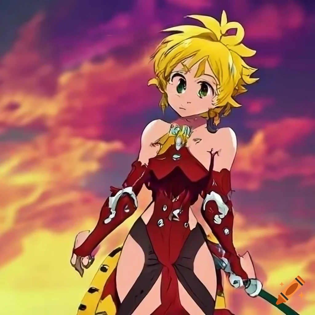 fullbody female knight in Seven Deadly Sins anime style