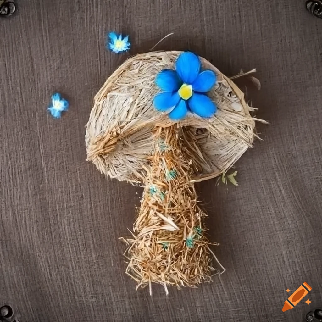 straw mushroom with blue flowers on fabric