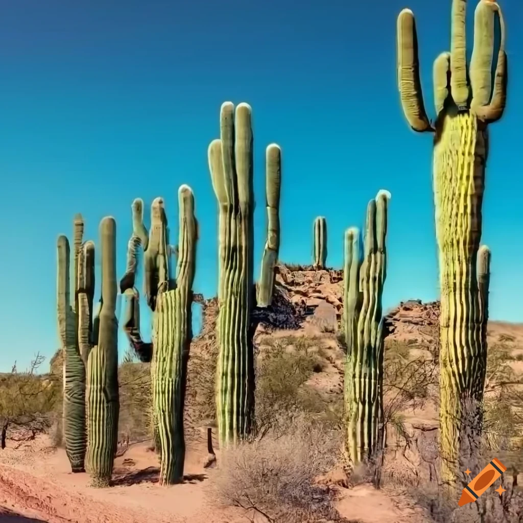 vivid saguaro cacti row for parallax background