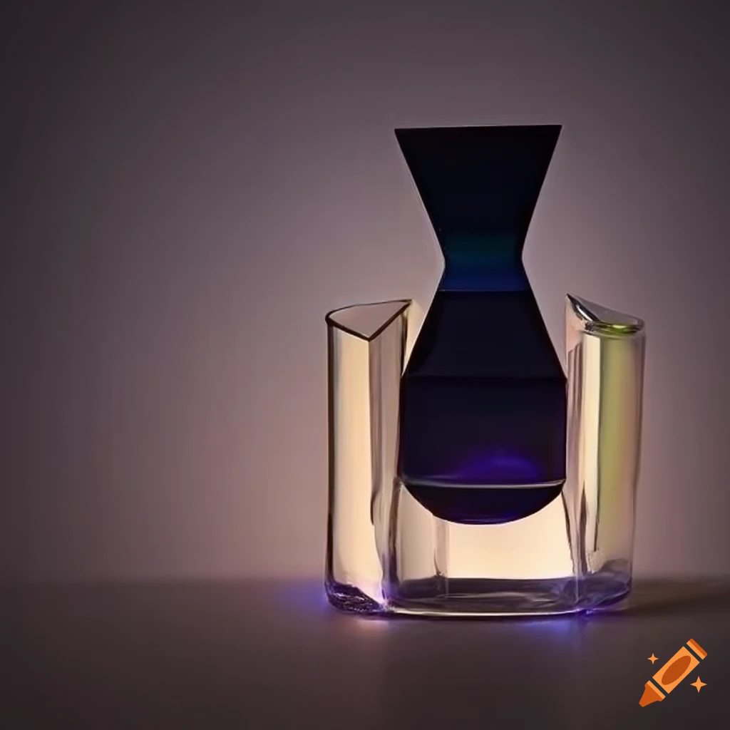 dramatic lighting on a glass vase in a cubist style