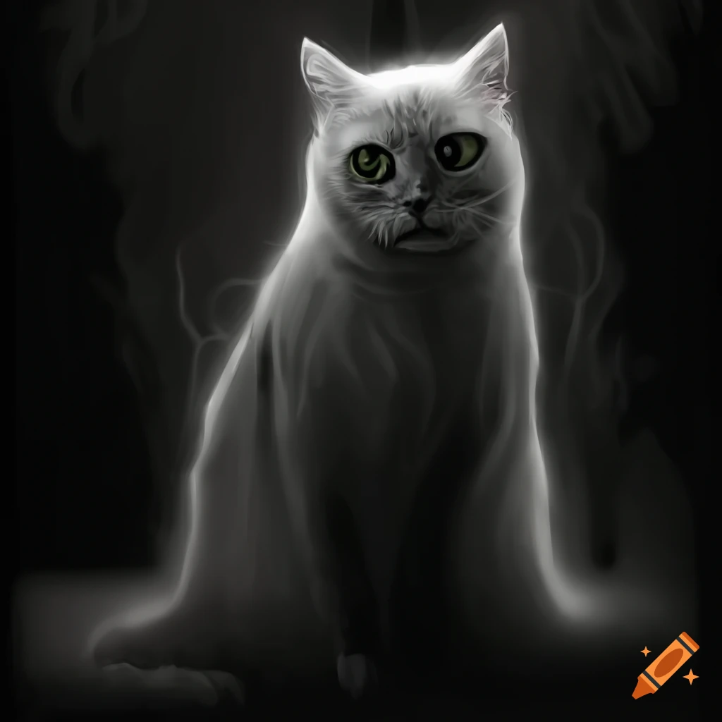 transparent ghostly cat in a haunted house