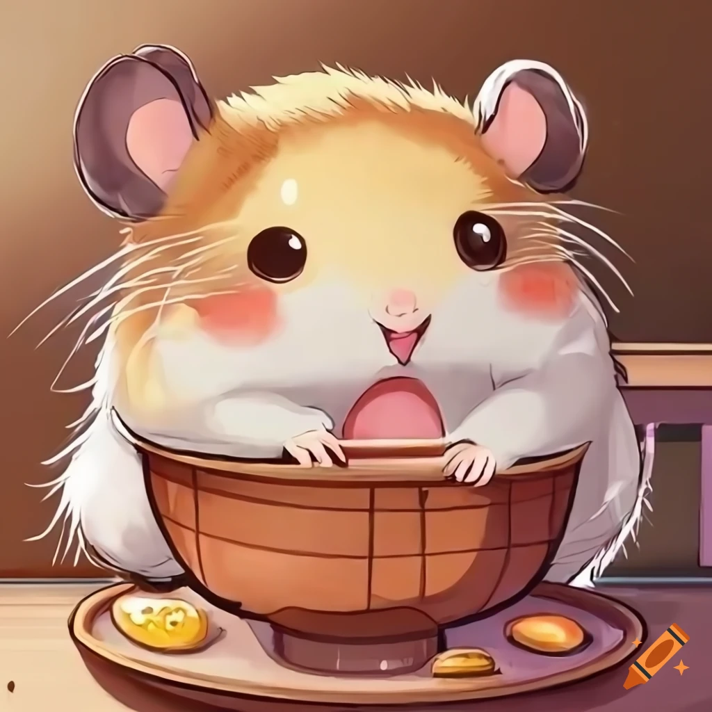 Cute chibi hamster eating noodles on Craiyon, image size:1024x1024
