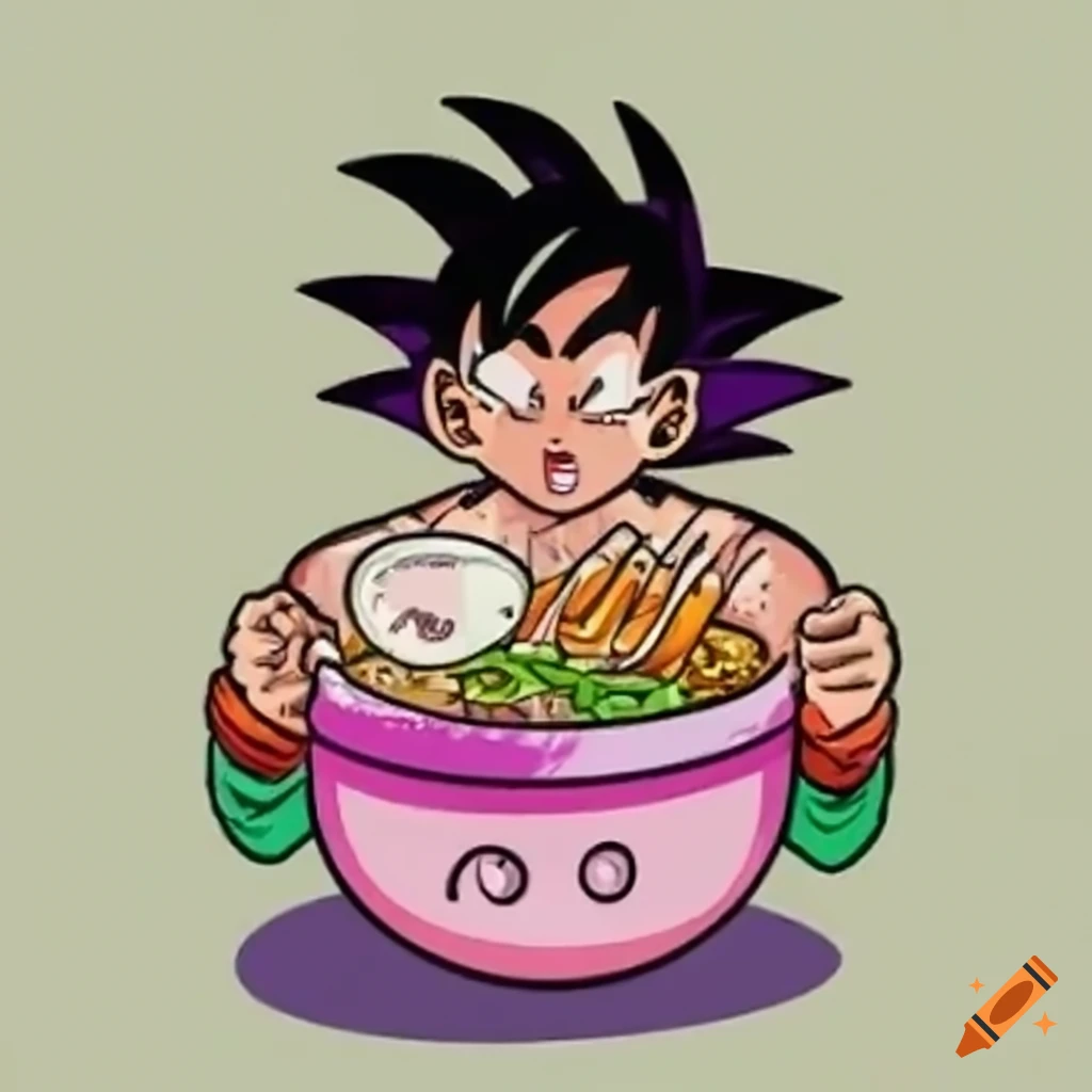 Dragonball z eating ramen noodles on Craiyon