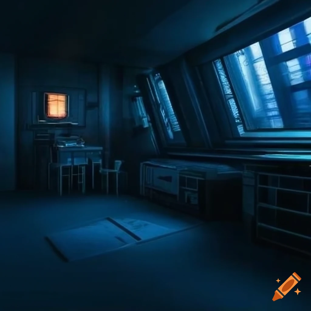 cyberpunk study room with warm lights