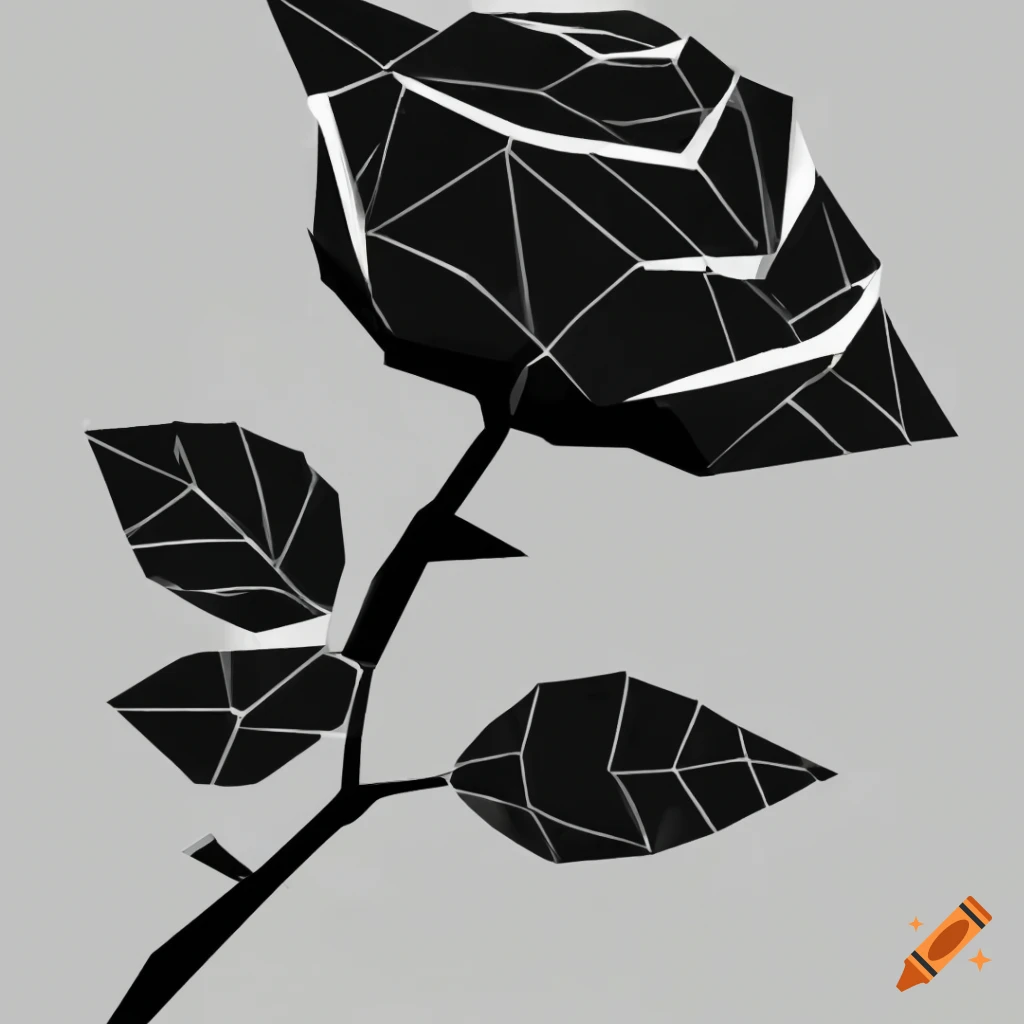 black and white stencil of a low poly rose