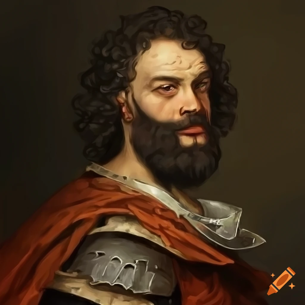 dark baroque painting of a male mercenary