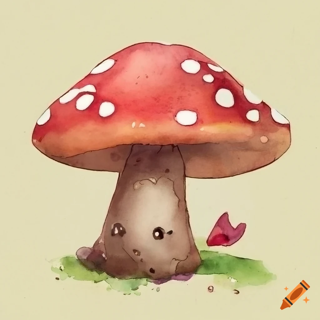 watercolor of a cute anthropomorphic mushroom