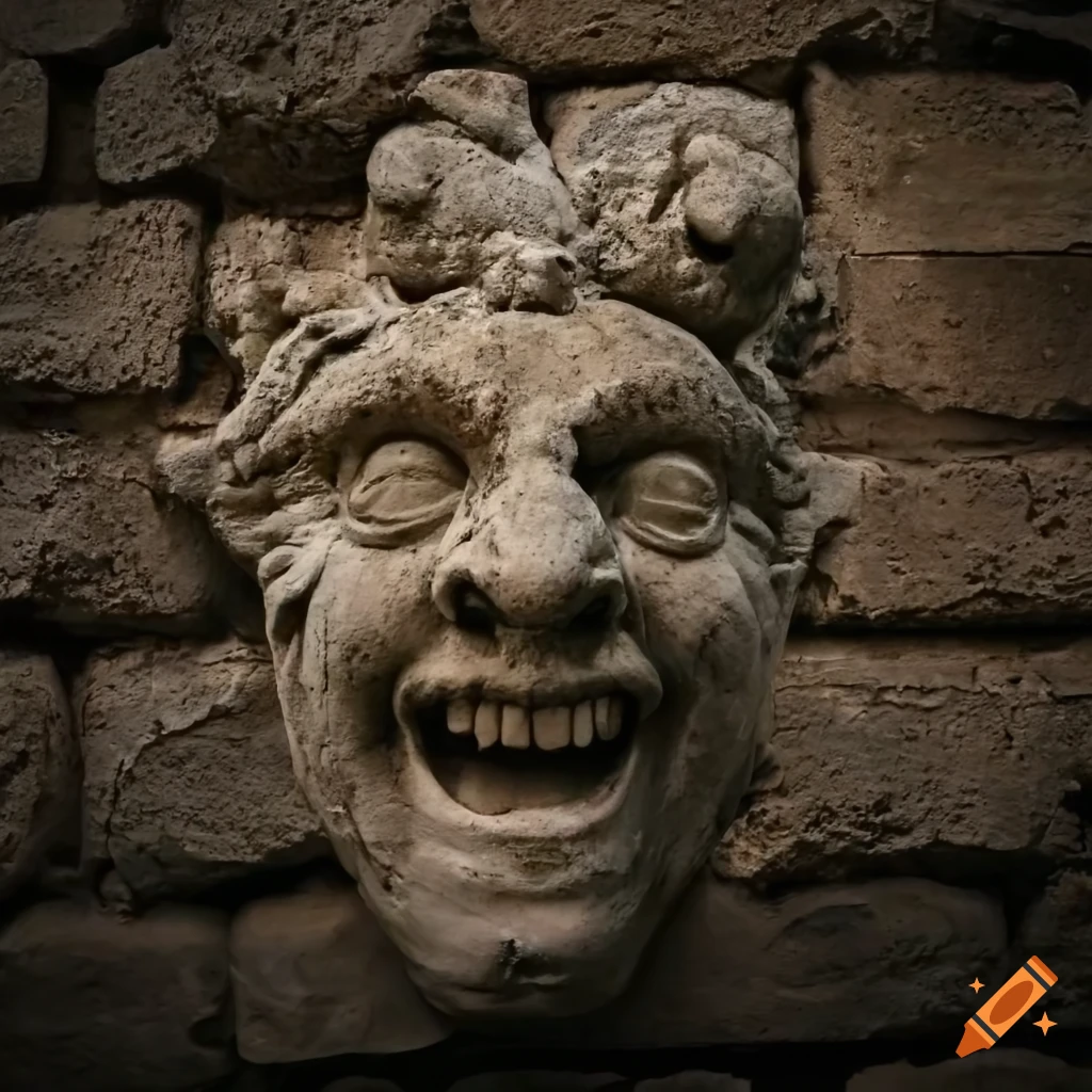 Grotesque stone face on a wall in an italian town on Craiyon