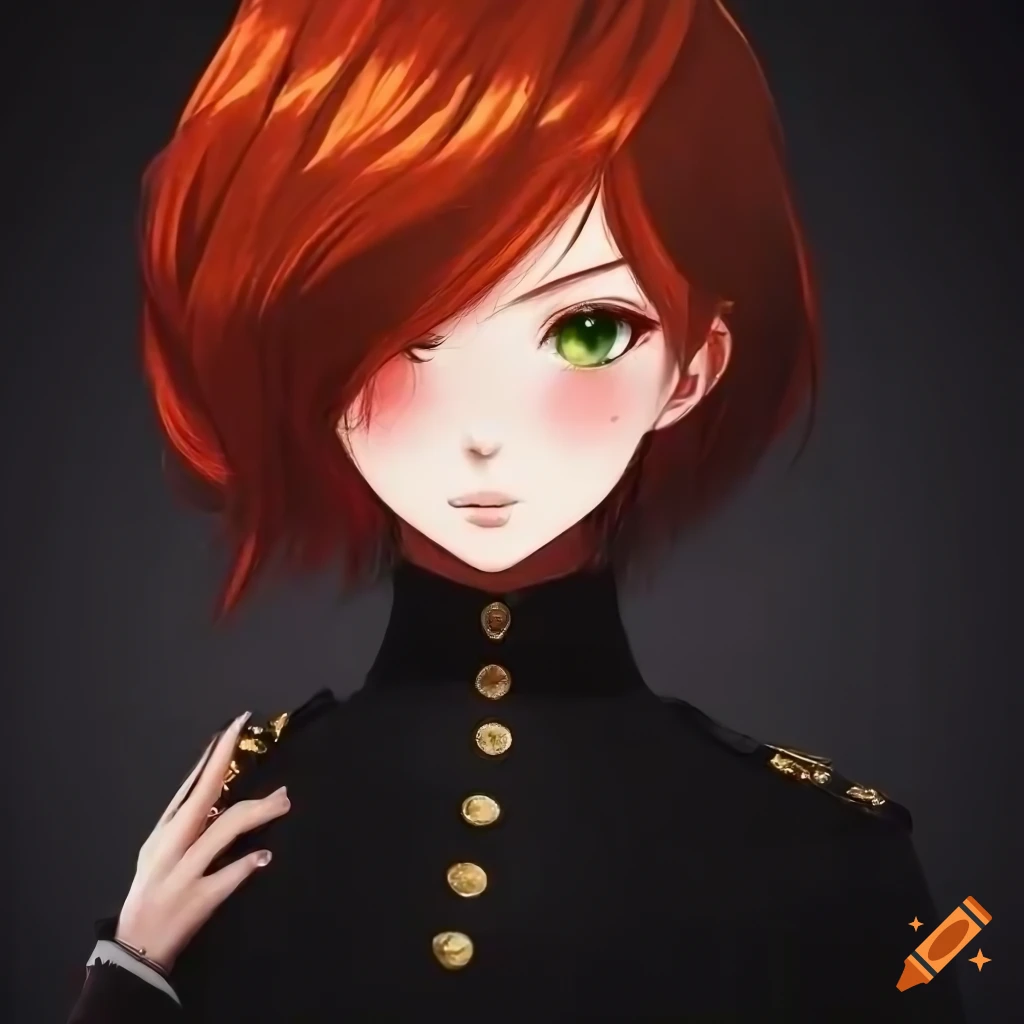 Elegant young woman with red hair and green eyes on Craiyon
