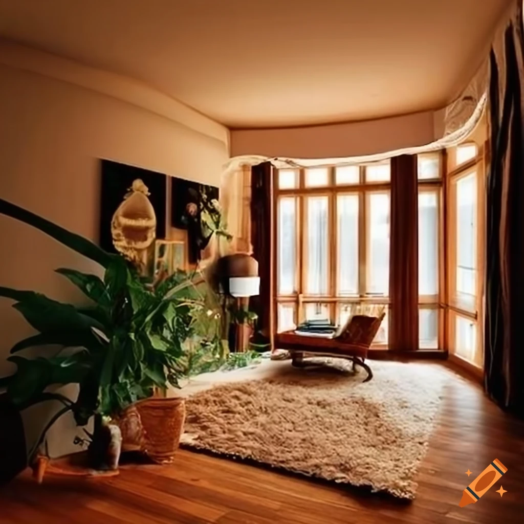 cozy room with plants and large windows