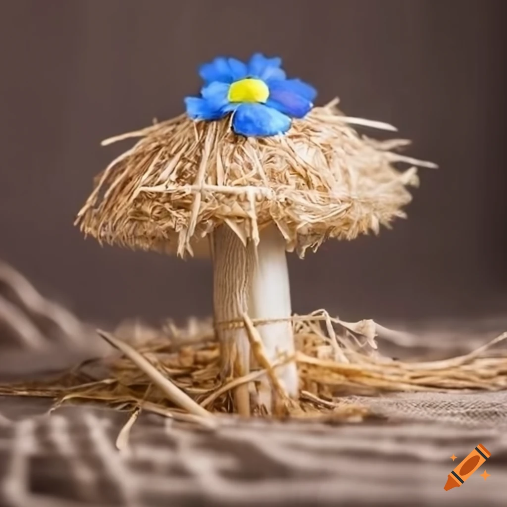 straw mushroom with blue flowers on fabric