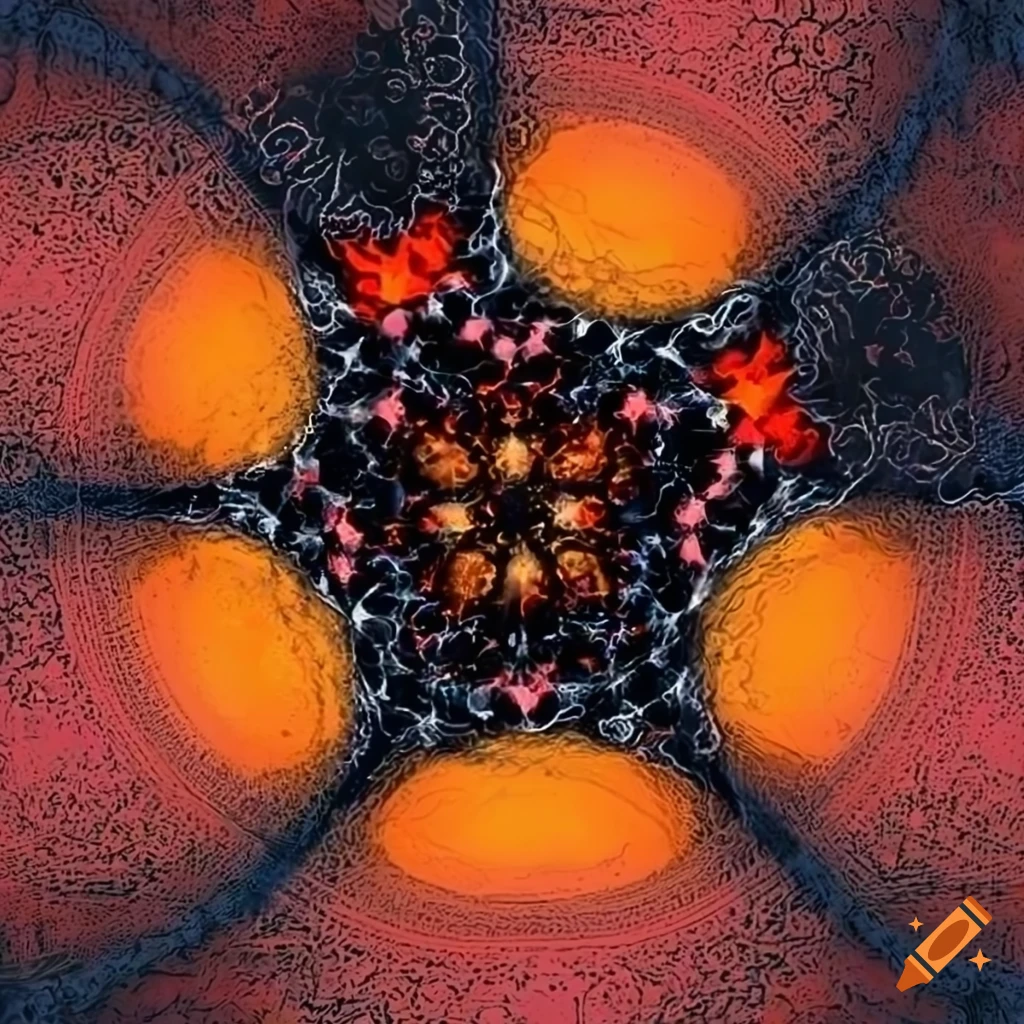 abstract tessellation in black, red, and orange
