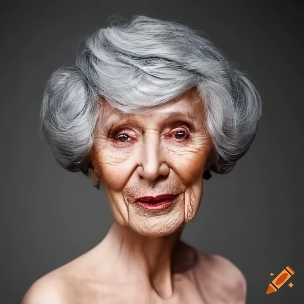 portrait of an elegant older woman with gray updo hairstyle