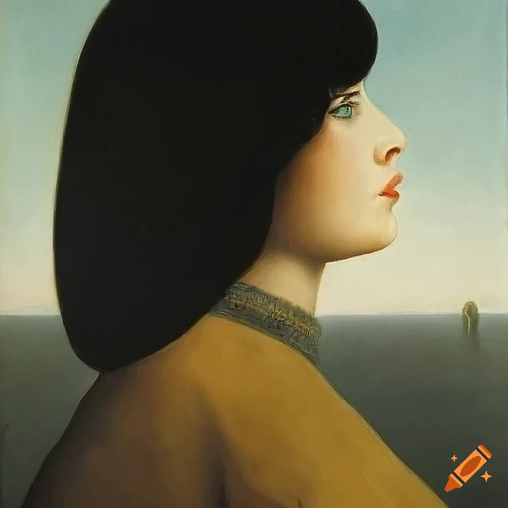 side profile of a beautiful French woman by Rene Magritte