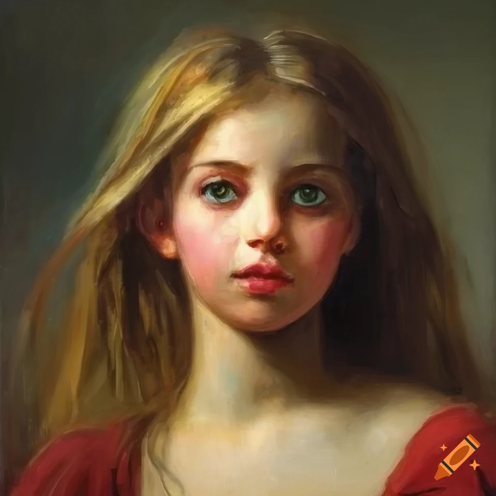 Detailed and realistic oil painting of a young woman on Craiyon