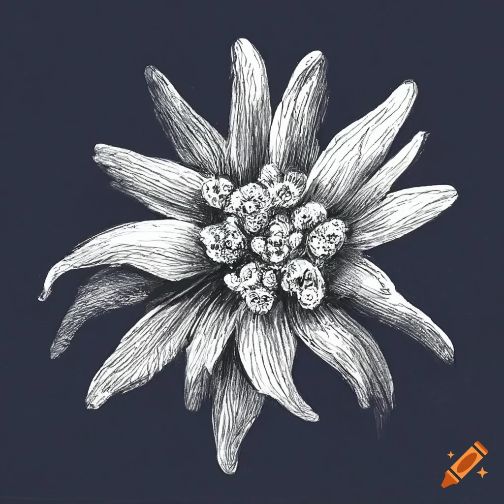 graphite pencil sketch of an edelweiss flower