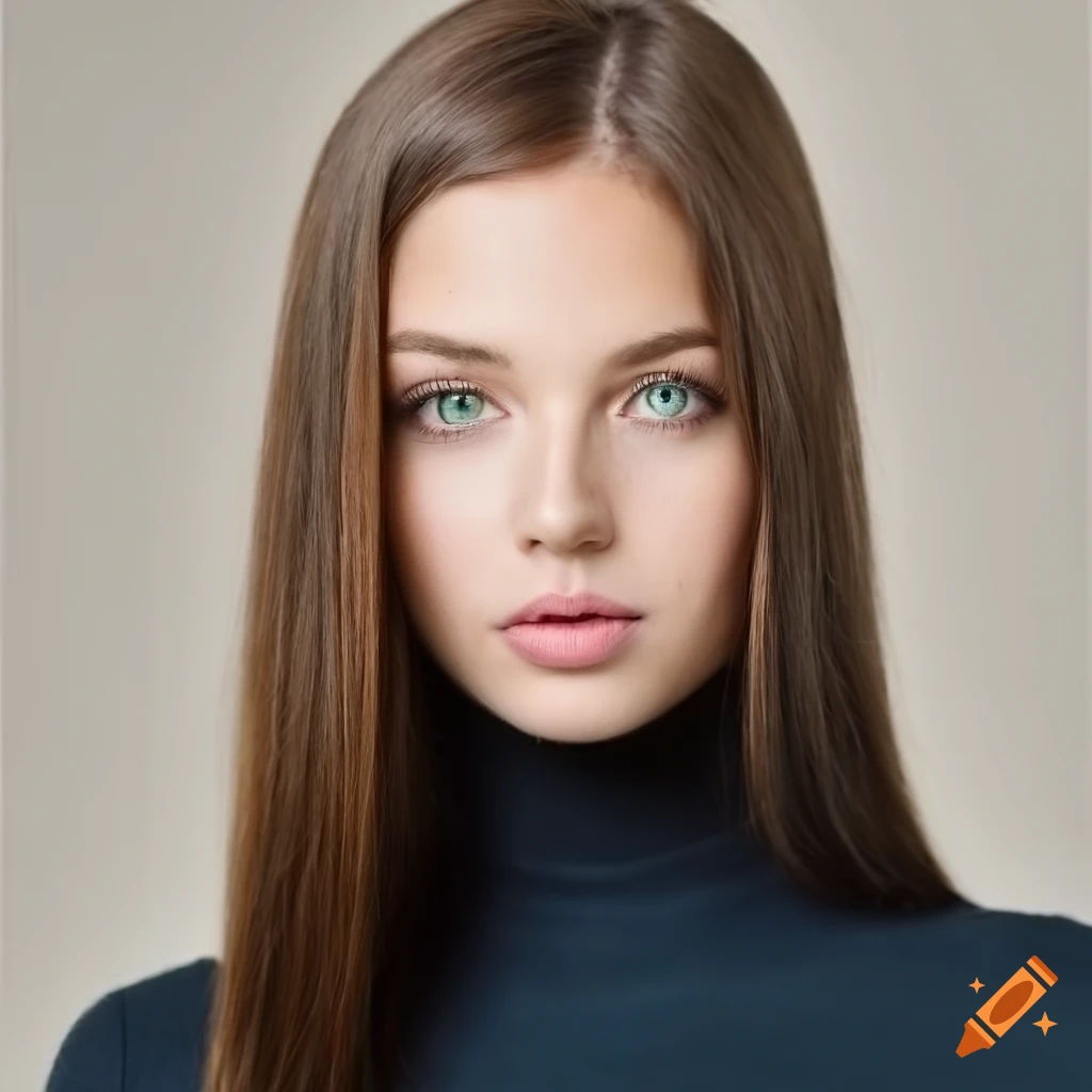Stunning portrait of a young woman with brown hair and green eyes on ...