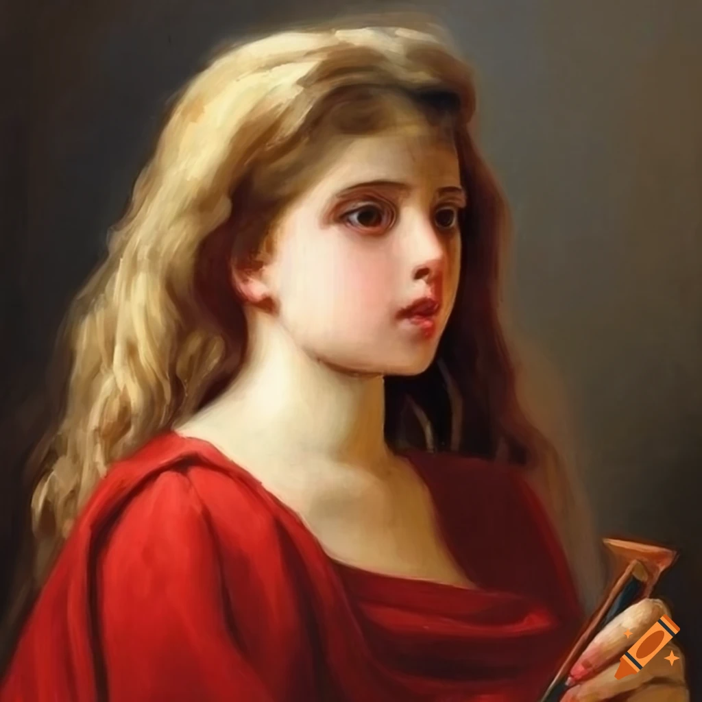 Detailed and realistic oil painting of a confident young woman on Craiyon
